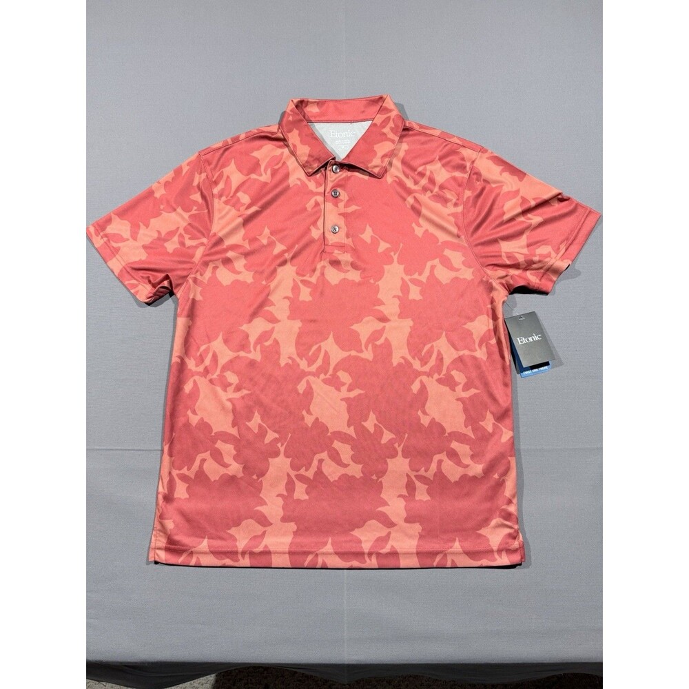 NWT Etonic Golf Polo Shirt Mens Medium M Orange Camo Polyester Wicking